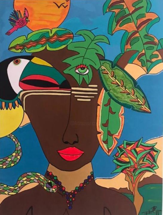 Painting titled "A Garota da Amazônia" by Philippe Seigle, Original Artwork, Acrylic