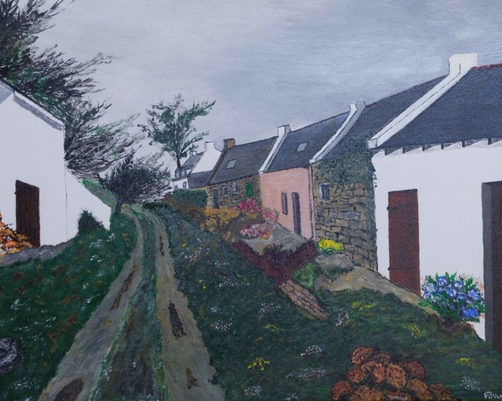 Картина под названием "Village de Kervilao…" - Philippe Viard, Подлинное произведение искусства, Акрил