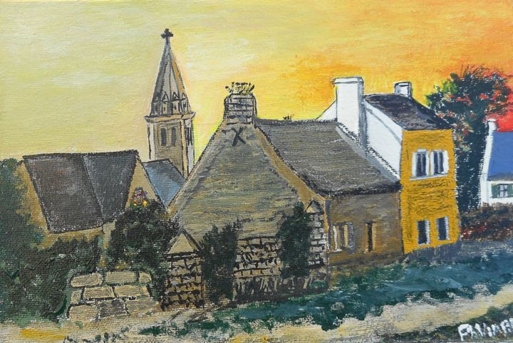 Pittura intitolato "Belle-Île - bourg d…" da Philippe Viard, Opera d'arte originale, Acrilico