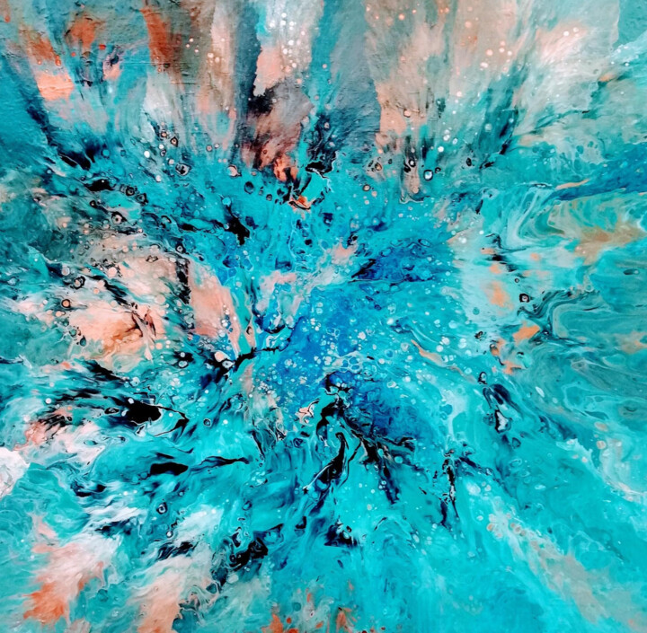 Malerei mit dem Titel "Turquoise met blauw…" von Philippe Waldack, Original-Kunstwerk, Acryl Auf Keilrahmen aus Holz montiert