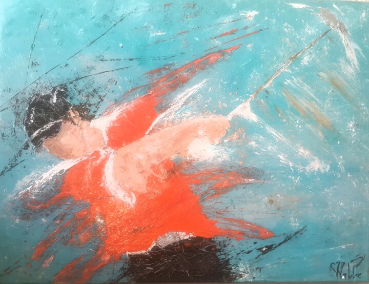 Painting titled "un après-midi au go…" by Philippe Walle, Original Artwork, Oil Mounted on Wood Stretcher frame