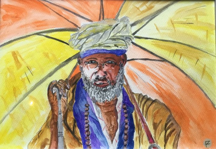Peinture intitulée "Prêtre africain" par Pez, Œuvre d'art originale, Aquarelle