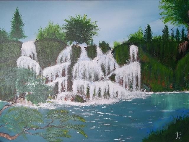 Painting titled "cascade d'eau" by Philippe A, Original Artwork