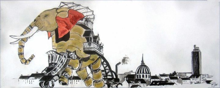 Pintura titulada "L'éléphant de Nantes" por Philippe Blanchard, Obra de arte original, Tinta