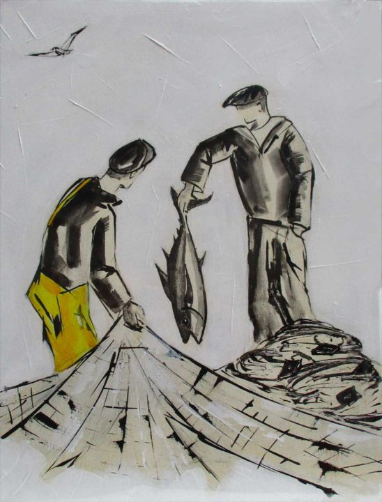 Schilderij getiteld "Les gars de la mer 4" door Philippe Blanchard, Origineel Kunstwerk, Acryl