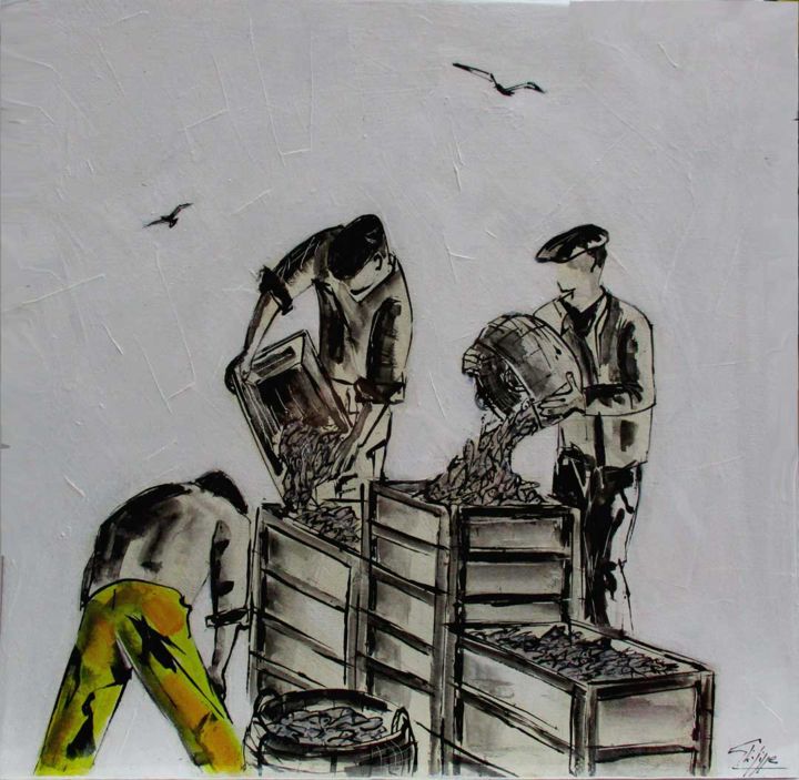 Malerei mit dem Titel "les gars de la mer 3" von Philippe Blanchard, Original-Kunstwerk, Acryl