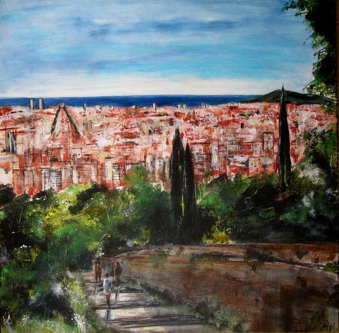 Painting titled "Barcelonne (Espagne)" by Philippe Blanchard, Original Artwork, Acrylic