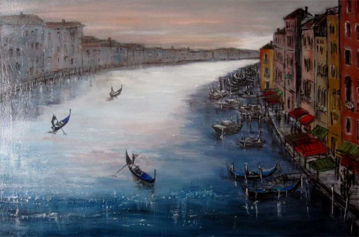 Pittura intitolato "Gondoles à Venise" da Philippe Blanchard, Opera d'arte originale, Acrilico