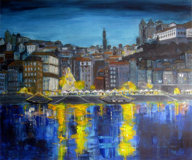 Pintura intitulada "Porto by night" por Philippe Blanchard, Obras de arte originais, Acrílico