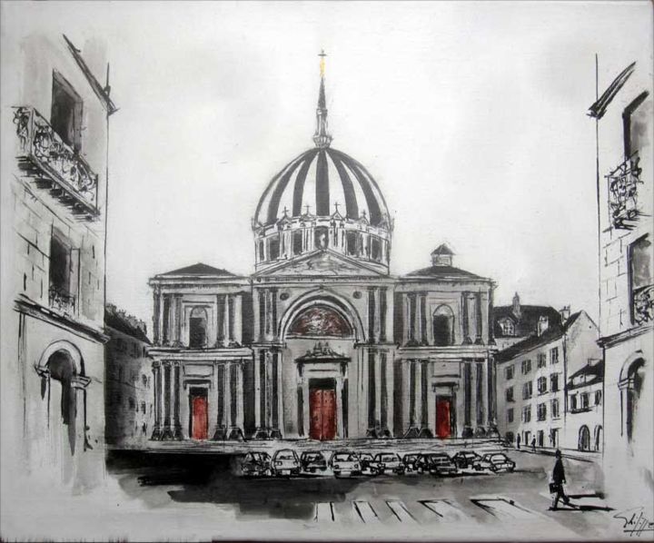 Painting titled "Notre Dame du Bon P…" by Philippe Blanchard, Original Artwork, Ink
