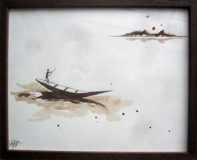 Painting titled "Pirogue africaine" by Philippe Blanchard, Original Artwork, Ink