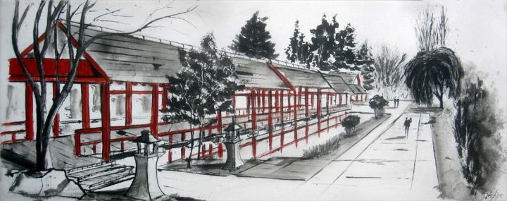 Pittura intitolato "Le jardin japonais,…" da Philippe Blanchard, Opera d'arte originale, Inchiostro