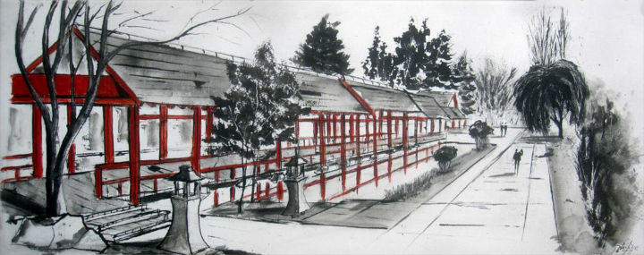 Peinture intitulée "Le jardin japonais,…" par Philippe Blanchard, Œuvre d'art originale, Encre