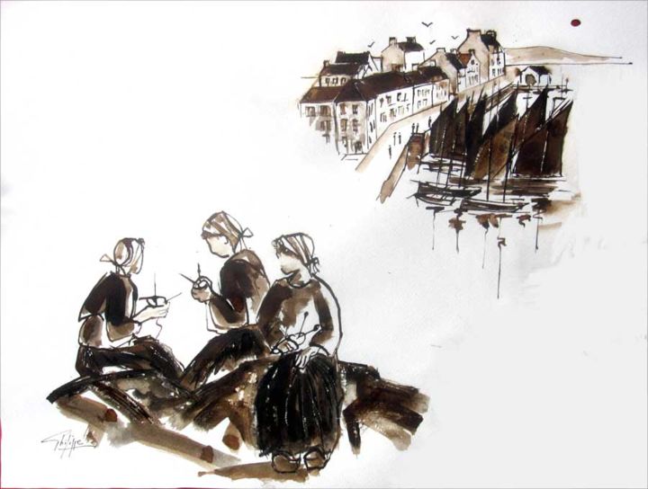 Картина под названием "les "pen-sardin 4"…" - Philippe Blanchard, Подлинное произведение искусства, Чернила