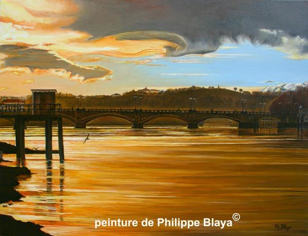 Peinture intitulée "Bayonne,pont St Esp…" par Philippe Blaya, Œuvre d'art originale, Huile