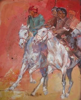 Painting titled "Les deux chevaux bl…" by Philippe Bouvet, Original Artwork