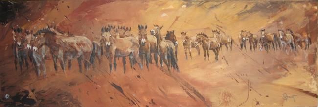 Peinture intitulée "Chevaux de Prejewal…" par Philippe Bouvet, Œuvre d'art originale