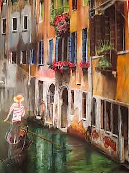 Peinture intitulée "Gondolier à Venise" par Philippe Garaude, Œuvre d'art originale, Pastel