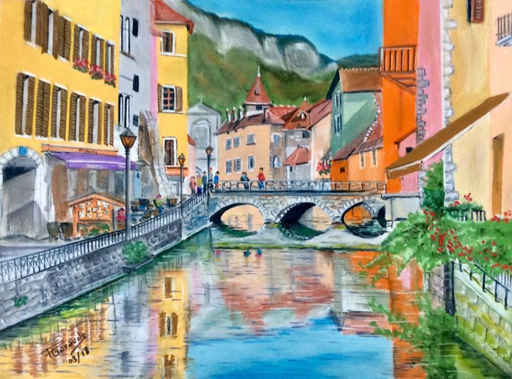 Peinture intitulée "Canal à Annecy" par Philippe Garaude, Œuvre d'art originale, Pastel