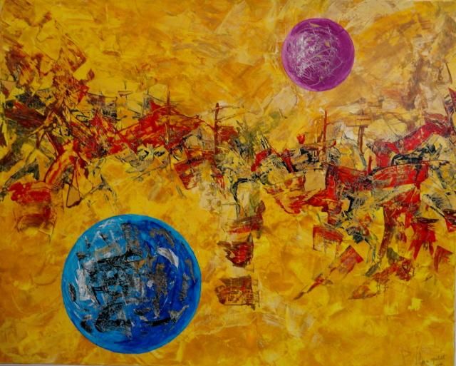Painting titled "chorégraphie lunaire" by Philippe G Maillet, Original Artwork