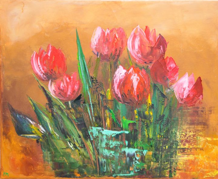 Pintura titulada "tulipes" por Philip Moreau, Obra de arte original, Oleo