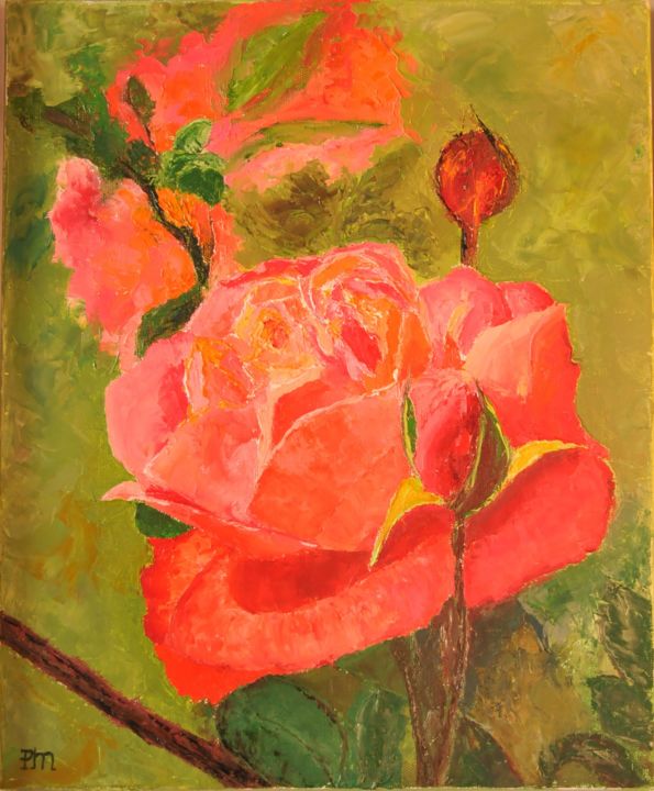 Peinture intitulée "roses du jardin" par Philip Moreau, Œuvre d'art originale, Huile