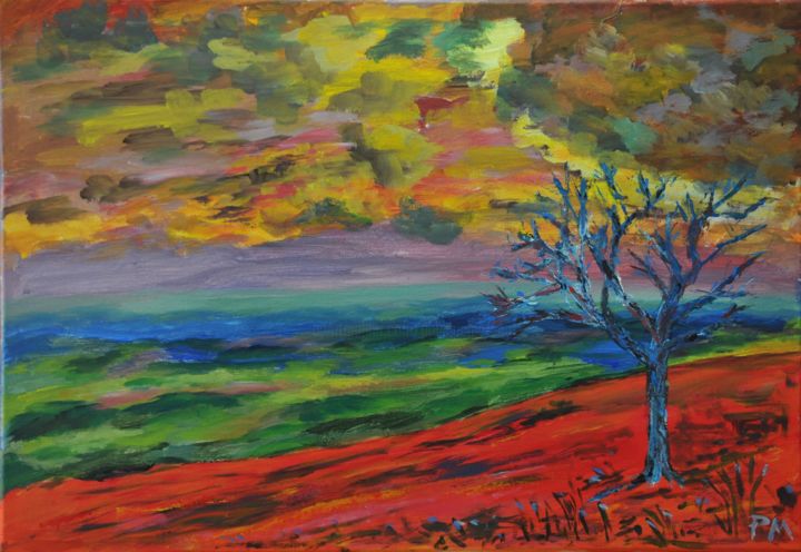 Painting titled "vue de Mont à St Ho…" by Philip Moreau, Original Artwork, Acrylic