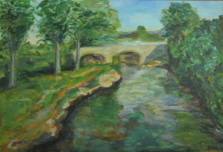 Peinture intitulée "le pont de l'Alène…" par Philip Moreau, Œuvre d'art originale, Acrylique