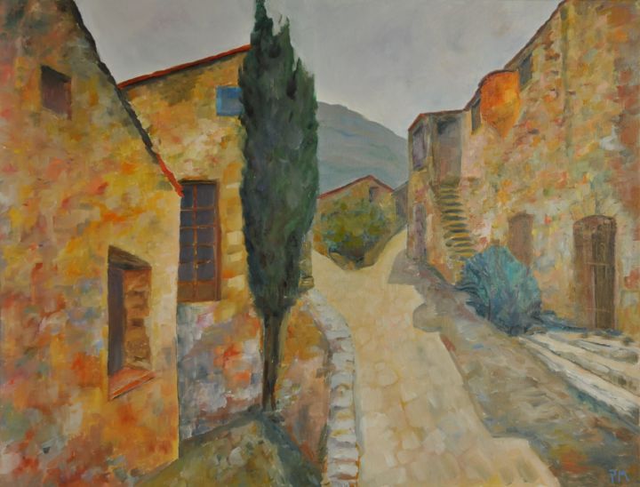 Painting titled "le cyprès" by Philip Moreau, Original Artwork, Oil