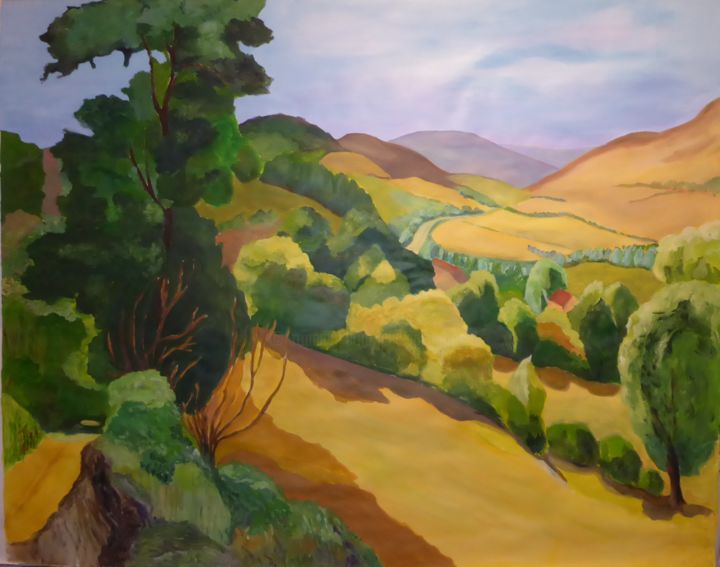 Painting titled "Vallée du Mesvrin" by Philip Moreau, Original Artwork, Acrylic