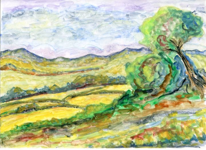 Peinture intitulée "Morvan sud VIII" par Philip Moreau, Œuvre d'art originale, Aquarelle