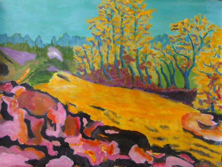 Peinture intitulée "rivière colorée" par Philip Moreau, Œuvre d'art originale, Acrylique