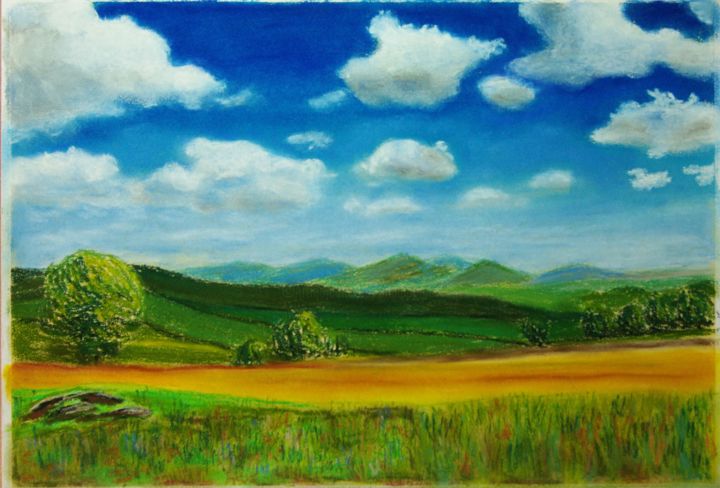 Peinture intitulée "nuages" par Philip Moreau, Œuvre d'art originale, Pastel