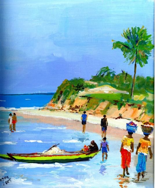 Peinture intitulée "la plage SENEGAL" par Philippe Papon, Œuvre d'art originale,