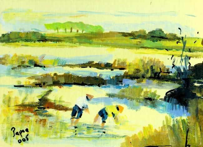 Peinture intitulée "la riziére VIET- NAM" par Philippe Papon, Œuvre d'art originale,