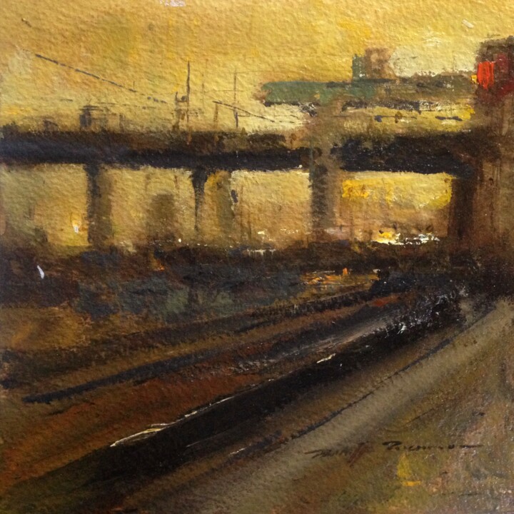 Painting titled "Railway station 1 ,…" by Philippe Perennou, Original Artwork, Oil