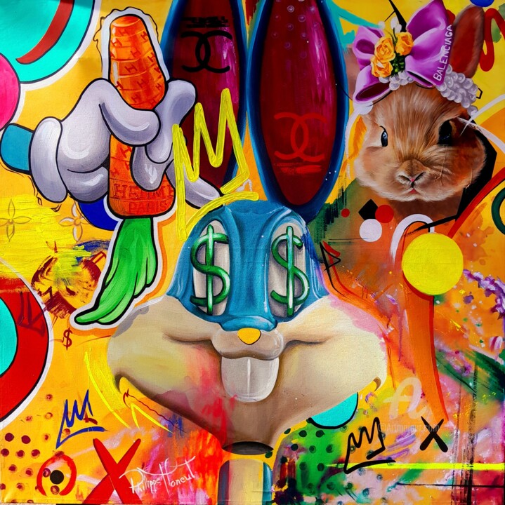 Pintura intitulada "Reflets d'un lapin" por Philippe Toneut, Obras de arte originais, Acrílico Montado em Armação em madeira