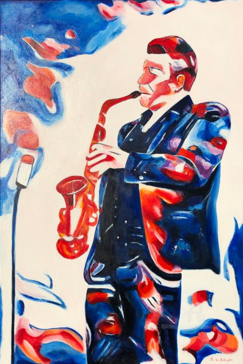 Painting titled "Saxophoniste" by Philippe Van Bellinghen, Original Artwork, Acrylic