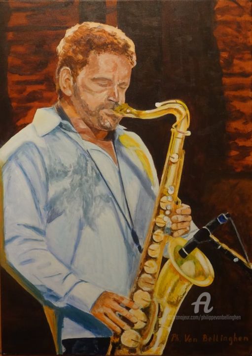 Painting titled "Saxophoniste Andy S…" by Philippe Van Bellinghen, Original Artwork, Acrylic