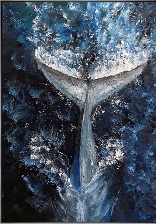 Painting titled "The Big Blue Wale" by Phill Bello, Original Artwork, Oil