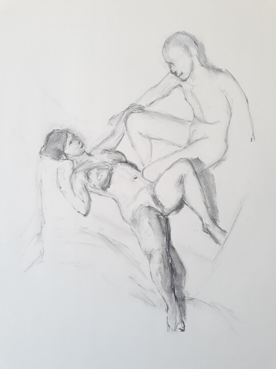 Dessin intitulée "Love me tender" par Philms, Œuvre d'art originale, Fusain