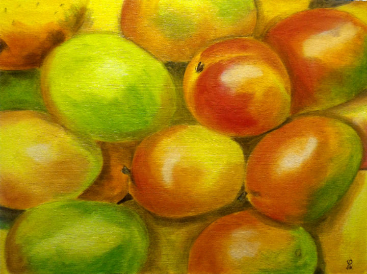 Peinture intitulée "Mangos" par Phijk, Œuvre d'art originale, Huile Monté sur Panneau de bois