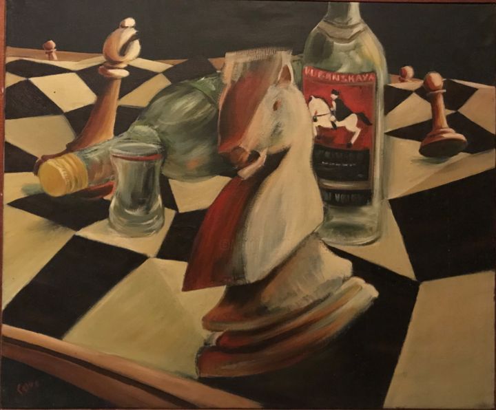 Painting titled "Cavalier blanc -Kub…" by Coul, Original Artwork, Oil