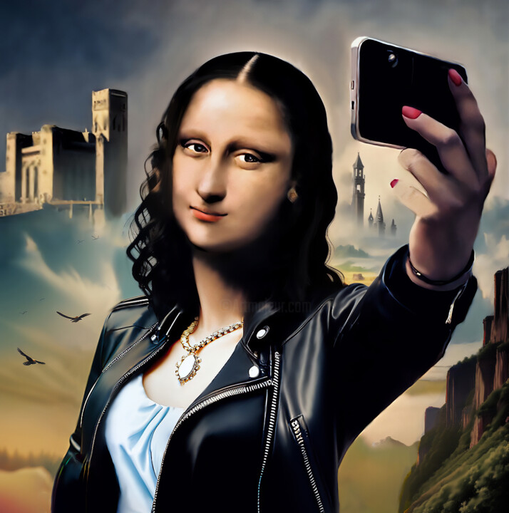 Artes digitais intitulada "Mona Lisa Selfie" por Michele Poenicia, Obras de arte originais, Pintura digital