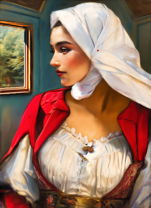 Digital Arts titled "Sardinian Woman" by Michele Poenicia, Original Artwork, Digital Painting