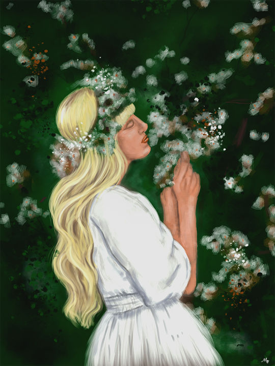 Digital Arts titled "girl in flowers" by Magda Frota, Original Artwork, Digital Painting