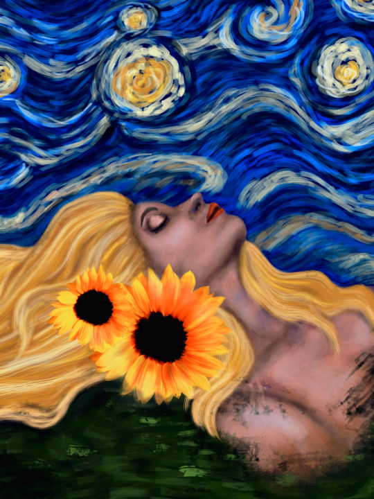 Arts numériques intitulée "flor do sol" par Magda Frota, Œuvre d'art originale, Peinture numérique