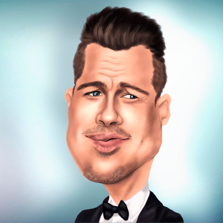 Peinture intitulée "Brad Pitt Caricature" par Photolamus Caricatures, Œuvre d'art originale