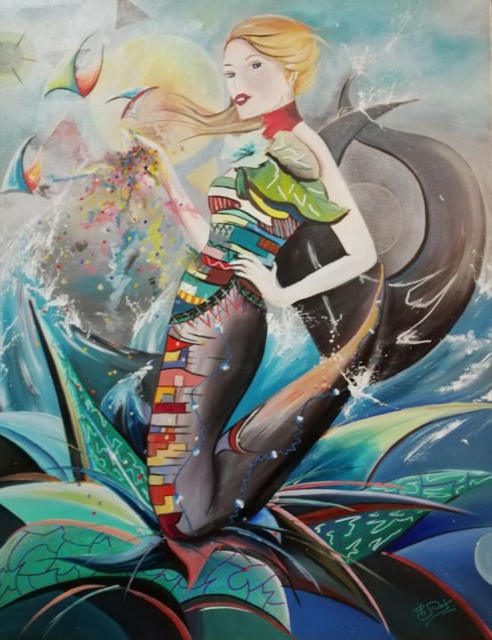 Schilderij getiteld "La sirène de Maubou…" door Philippe Sidot Et Charlotte Carsin, Origineel Kunstwerk, Olie