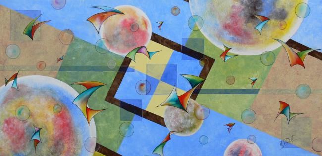 Peinture intitulée "les espaces bleus" par Philippe Sidot Et Charlotte Carsin, Œuvre d'art originale